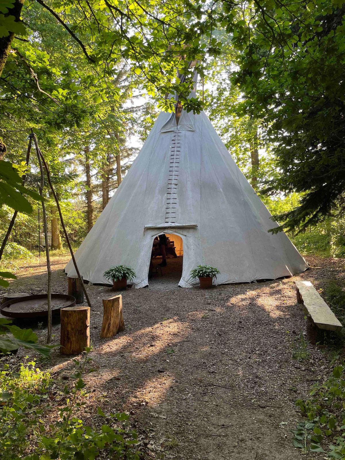 Delightful tipi with fire